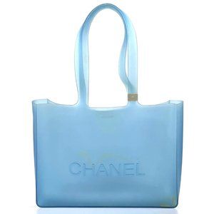 large CHANEL Blue rubber Hand Bag Tote shopper Authentic beach bag
